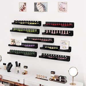 Étagère murale en acrylique pour vernis à ongles, 15 pouces, noire, multi-usages, avec extrémités amovibles, pour le rangement des huiles essentielles - Product Image 6