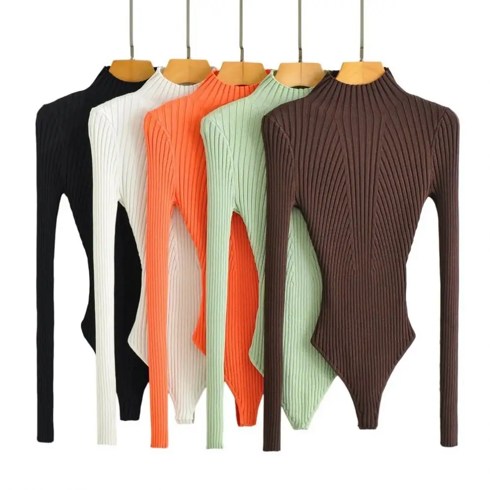 Body Suits autunno New girocollo Slim maniche lunghe Bodycon tute lavorate a maglia per le donne