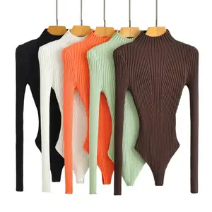 Body Suits autunno New girocollo Slim maniche lunghe Bodycon tute lavorate a maglia per le donne