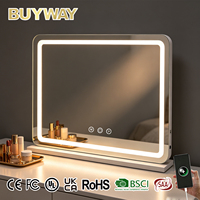 Holly Wood Large LED Makeup Mirror 58x43cm Smart Touch 3-Color USB Rechargeable Metal Frame Custom Logo Vanity Espelho Maquiagem