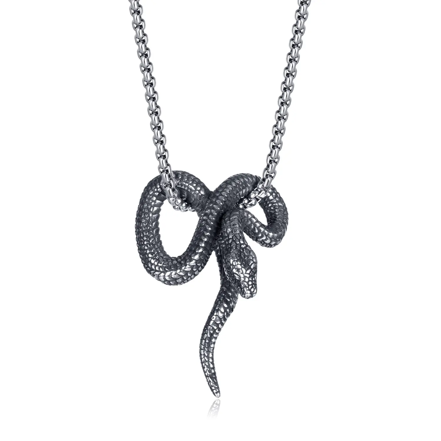 SSN128 Gothic Vintage Stainless Steel Snake Pendant Necklace Statement Cocktail Party Animal Pendant Chain Necklace for Men