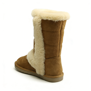 מגפי שלג סיטונאיים OEM/ODM מעור פרה לנשים, מגפי חורף מרופדים בפרוות כבשים, נעלי שלג חמות עד הברך, מכירה ישירה מהמפעל - Product Image 2