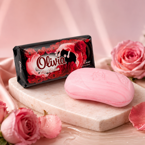 Rose Scented Moisturizing Bar <b>Soap</b> with Glycerin Lanolin Vitamins A and E for Hand and Body Care 90 g Olivia - Product Image 1