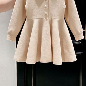 Nova Chegada 2026 Outono Inverno Vestido de Tricô Amarelo Creme com Gola Peter Pan para Meninas, Vestido Suéter para Meninas Pequenas - Product Image 3