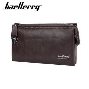 Baellerry Men's Clutch Bag Large Capacity Zipper Handbag With <b>Lock</b> Business Travel Solid Color Black Coffee Leather - Product Image 5