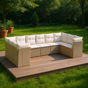 Conjunto de Sofás de Jardín de Ratán Beige, 6 Plazas, Diseño Contemporáneo para Exteriores - Product Image 2