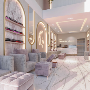Arredamento per <span class=keywords><strong>Esposizione</strong></span> Salone di Bellezza, Bancone per Unghie Personalizzato di Lusso con Illuminazione LED, Design Gratuito per Interni di Saloni di Bellezza - Product Image 4
