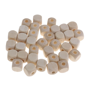 Perles en bois carrées de couleur naturelle, à grand trou, en forme de cube, accessoires de bijouterie, vente en gros en vrac - Product Image 2