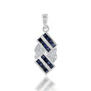 Pendentif en argent sterling 925 plaqué rhodium de luxe avec saphirs multiples sertis en clos carré pour femmes/unisexe/enfants - Product Image 4