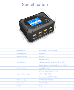 N-UP9 Plastic Brushless AC 100W/DC 200W 100-240V Four-Channel <b>Smart</b> Balance Charger Intelligent Temperature-Controlled <b>Fan</b> - Product Image 5