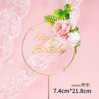 Hochwertige Eisen kuchen deckel dekoration Acryl runder quadratischer Kuchen deckel mit Blume für alles Gute zum Geburtstag cae Topper dekoration