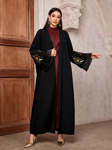 Nouveau <span class=keywords><strong>Style</strong></span> Noir Artisan Ouvert Abaya Gaze Manches Bloom Broderie Whisper Élégance Moderne <span class=keywords><strong>Khaleeji</strong></span> Opulence - Product Image 5