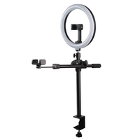 Kit Lampu Cincin LED Studio yang Dipasang di Meja dengan Penyangga Ponsel untuk Siaran Langsung Video Vlogging Fotografi Pencahayaan