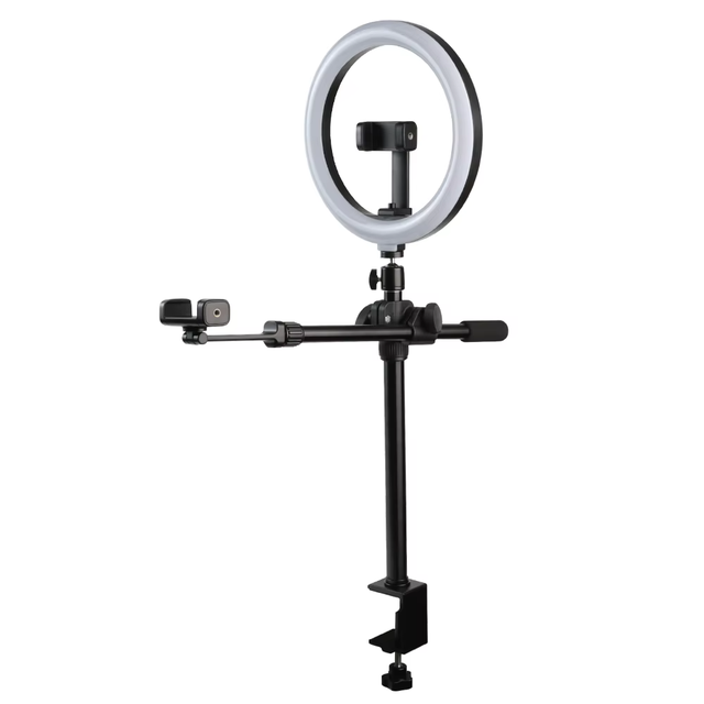Desk-mounted LED Studio Fill Ring Light Kit with Mobile Phone Holder for Live Broadcast Video Vlogging Photography Lighting