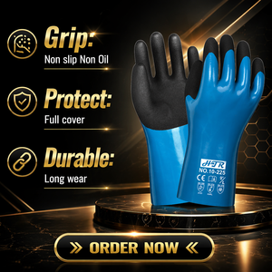 Gants certifiés EN388/EN374 avec revêtement PVC HTR texturé, durables, respirants, résistants à l'huile et aux produits chimiques, doublure en coton de 30 cm - Product Image 1