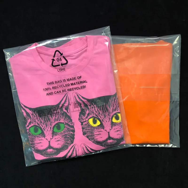 costume transparent self adhesive plastic bags recycled package clothing GRS LDPE material