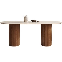 Table à manger en bois massif de style rétro français avec plateau en pierre de grotte de style crème, 6 chaises en noyer pour le salon