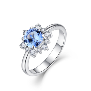 Cincin Pernikahan <span class=keywords><strong>Halo</strong></span> Potongan Bulat S925 Perhiasan Anak Perempuan Cincin Pertunangan CZ Perak Cincin Biru Biru Biru Biru Biru - Product Image 1