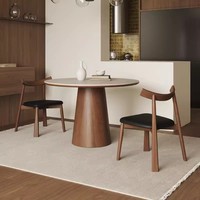 PurelyFeel Massivholz-Rundtisch im chinesischen Stil mit Drehplatte, Wabi-Sabi-Steinplatte, Esstisch mit vier Stühlen, Möbelset