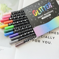 Marqueurs de peinture à paillettes de 12 couleurs - Stylos acryliques à base d'eau à pointe fine pour la peinture sur roche, le bois, la toile, la céramique, le verre, les chaussures