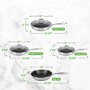 Ensemble de poêles à frire en acier inoxydable triple couche 7 pièces avec revêtement antiadhésif et poignées en acier inoxydable, compatible gaz et induction - Product Image 6
