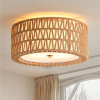 Plafonnier rond en rotin naturel, style bohème, lumière chaude 2700K, pour maison de style farmhouse