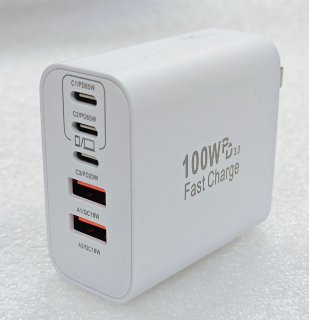 100W PD3.0 Safely 5 Ports Wall Plug GAN Adapter USB C Charger Type C for Phone and LAPTOP Use with OTP/OVP/OCP Protection