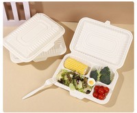 Boîte à hamburger en amidon de maïs biodégradable de haute qualité, écologique, à trois compartiments, de 6 pouces, 8 pouces et 9 pouces