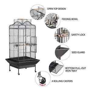 Large Open Playtop Parrots Bird Cage With Roof and Button Lock