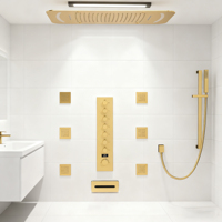 Système de douche numérique multifonctionnel avec affichage numérique, pomme de douche LED en or brossé avec barre coulissante, ensemble de douche thermostatique