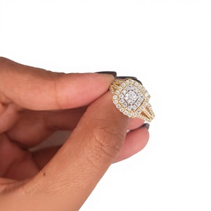 14K Solid Yellow Gold Plated Round Cut Halo Moissanite Engagement <b>Ring</b> <b>Split</b> Shank Bridal <b>Ring</b> for Women - Product Image 5