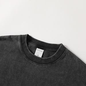 Dos homens Retro 300G Casual T-Shirt 100% Algodão Manga Curta Tingido Lavado Afligido Gota Ombro Modelado Impressão Direta - Product Image 5