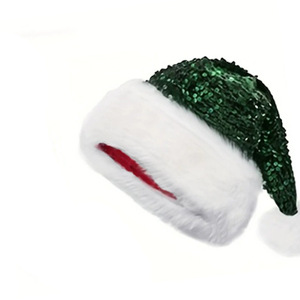 Chapeau <span class=keywords><strong>de</strong></span> Noël à paillettes avec logo personnalisé en gros pour adulte unisexe chapeau <span class=keywords><strong>de</strong></span> Noël à pompon en peluche cheveux longs épaissi avec - Product Image 5