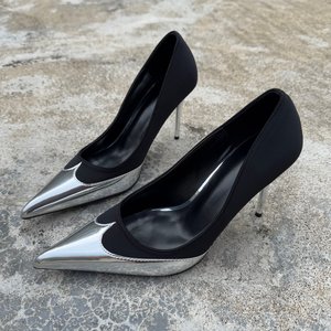Escarpins à bout <span class=keywords><strong>pointu</strong></span> pour femmes avec embout métallique, chaussures à talons hauts bicolores patchwork, bordeaux, or, marron, argent, noir - Product Image 2