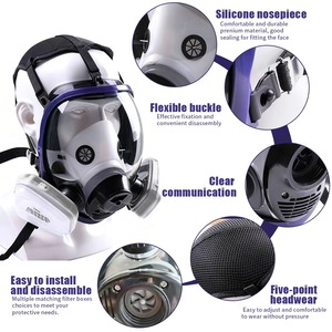 Masker <span class=keywords><strong>Gas</strong></span> wajah penuh Anti racun, Respirator silikon dapat digunakan kembali dengan kotak Filter karbon aktif ganda - Product Image 3