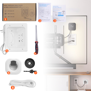 Kit de gestion de câbles domestique pour support mural de télévision électrique avec accessoire de scie cloche, dissimulateur de câbles TV en plastique - Product Image 1