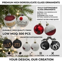 Boule de Noël en verre noir mat Joy, personnalisable, avec logo, floquage et paillettes, en borosilicate, pour cadeau de festival, fabrication OEM en usine