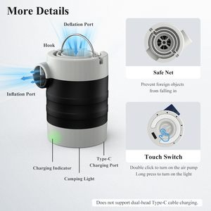 ปั๊มลมขนาดเล็กสำหรับสิ่งของเป่าลม พร้อมไฟแคมป์ปิ้งสำหรับถุงสูญญากาศ ห่วงยางเป่าลม แผ่นรองนอนแคมป์ปิ้ง และของเล่น - Product Image 2