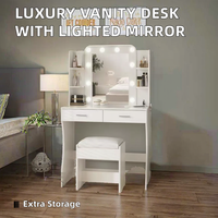 Coiffeuse de luxe moderne en panneaux de bois avec rangement, miroir amovible et éclairage – Bureau de maquillage pour chambre d'appartement