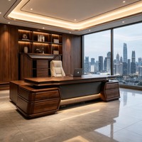 Bureau de direction en bois massif de style chinois LBZ-316X avec armoire de rangement, bureau de bureau moderne haut de gamme personnalisable de grande taille