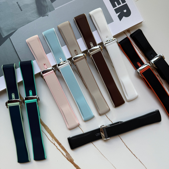 Two Tones Silicone Watch Strap With Deployment Buckle for Omega-Swatch Planetary 20mm Waterproof Curved End Rubber Watch Band