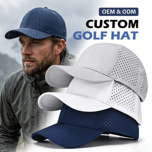 Promotionnel de haute qualité respirant couleur unie blanc plaine découpé au Laser trou Golf corde chapeau 5 panneaux Baseball perforé chapeau - Product Image 5