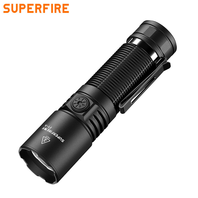 SUPERFIRE High Brightness IP44 Waterproof Black Aluminum Alloy Rechargeable EDC LED Tactical Flashlight Camping 930 Lumens 220M