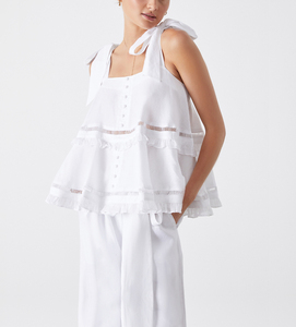Conjunto de 2 piezas de Frenulum para <span class=keywords><strong>mujer</strong></span>, <span class=keywords><strong>traje</strong></span> de <span class=keywords><strong>lino</strong></span> <span class=keywords><strong>blanco</strong></span>, estilo informal de verano, patrón sólido, vendaje, blusa holgada sin mangas, trajes de pantalón - Product Image 5