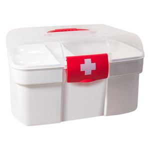 Boîte à médicaments portable en plastique, taille moyenne, blanche avec poignée rouge pour usage domestique - Product Image 4