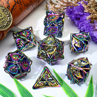 Jeu de dés en métal creux, feuilles irisées arc-en-ciel, dés polyédriques DND, 7 pièces, dés RPG creux pour jeux de table, cadeau - ML19