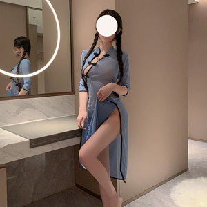 Sexy Hanfu Style Cheongsam Nightgown Women's Long Sheer Satin Lingerie With High Slit And Cross Front Design - Product Image 1
