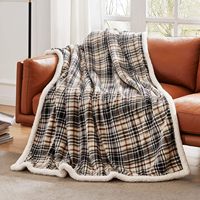 Plaid Sherpa à carreaux style ferme, tricoté, doux, moelleux, confortable, en polaire, flanelle, peluche, microfibre, durable et léger