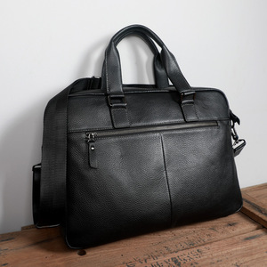 Business Men's <b>Briefcase</b> Genuine Leather Large Capacity Laptop Bag Soft Handle Solid Color Retro Style Business Travel - Product Image 4
