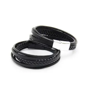 2020 Amazon Hot Koop Trendy Mannen Lederen Armband Hoge Kwaliteit Wholesale Custom Vintage Sieraden Armband Met Magnetische Snap
